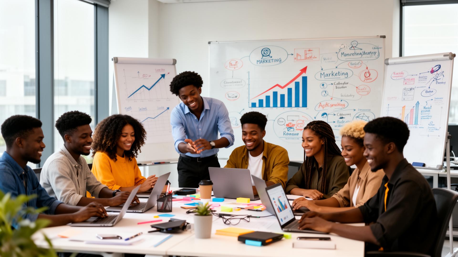 African digital marketing professionals collaborating on content strategy